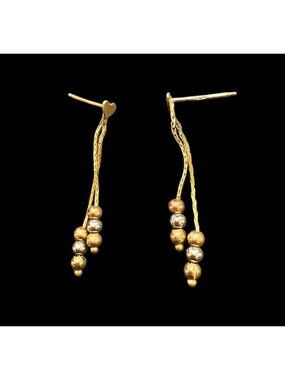 Vintage 9k 375 Yellow White Gold Heart Dangle Ball Earrings 1.3g